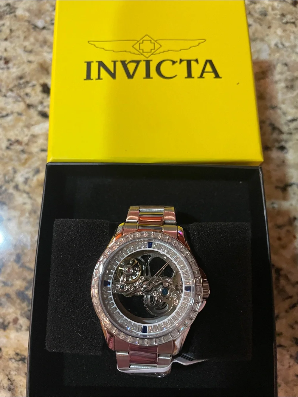 Invicta Objet D’Art Men's Silver Skeleton Dial Stainless Bracelet Watch